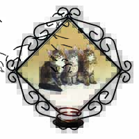 Cute Maine Coon Kittens Wrought Iron Wall Art Candle Holder