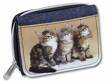 Cute Maine Coon Kittens Unisex Denim Purse Wallet