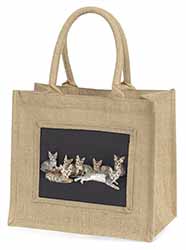 Bengal Kittens Posing for Camera Natural/Beige Jute Large Shopping Bag