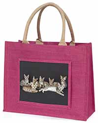 Bengal Kittens Posing for Camera Large Pink Jute Shopping Bag