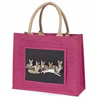 Bengal Kittens Posing for Camera Large Pink Jute Shopping Bag