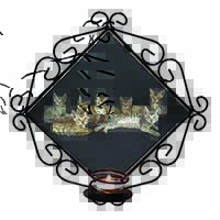 Bengal Kittens Posing for Camera Wrought Iron Wall Art Candle Holder