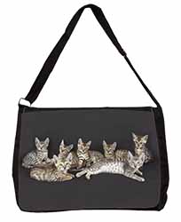 Bengal Kittens Posing for Camera Large Black Laptop Shoulder Bag School/College