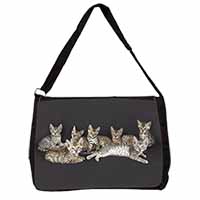 Bengal Kittens Posing for Camera Large Black Laptop Shoulder Bag School/College