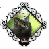 Beautiful Fluffy Black Cat Wrought Iron Wall Art Candle Holder