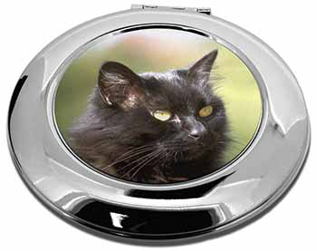 Beautiful Fluffy Black Cat Make-Up Round Compact Mirror