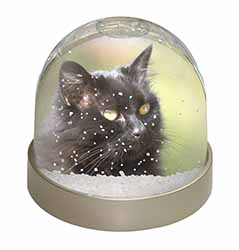 Beautiful Fluffy Black Cat Snow Globe Photo Waterball