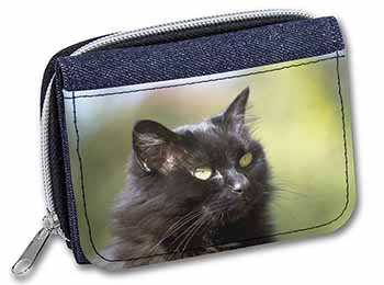 Beautiful Fluffy Black Cat Unisex Denim Purse Wallet