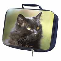 Beautiful Fluffy Black Cat Navy Insulated School Lunch Box/Picnic Bag