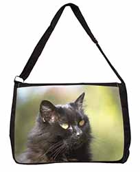 Beautiful Fluffy Black Cat Large Black Laptop Shoulder Bag School/College