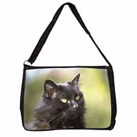 Beautiful Fluffy Black Cat Large Black Laptop Shoulder Bag School/College