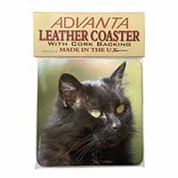 Beautiful Fluffy Black Cat Single Leather Photo Coaster