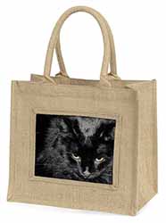 Gorgeous Black Cat Natural/Beige Jute Large Shopping Bag