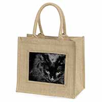 Gorgeous Black Cat Natural/Beige Jute Large Shopping Bag