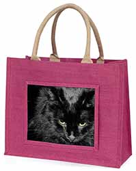 Gorgeous Black Cat Large Pink Jute Shopping Bag