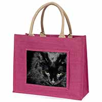 Gorgeous Black Cat Large Pink Jute Shopping Bag