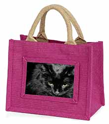 Gorgeous Black Cat Little Girls Small Pink Jute Shopping Bag