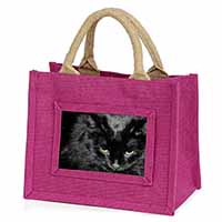 Gorgeous Black Cat Little Girls Small Pink Jute Shopping Bag