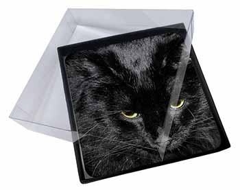 4x Gorgeous Black Cat Picture Table Coasters Set in Gift Box