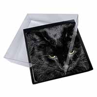 4x Gorgeous Black Cat Picture Table Coasters Set in Gift Box