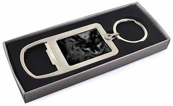 Gorgeous Black Cat Chrome Metal Bottle Opener Keyring in Box
