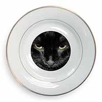 Gorgeous Black Cat Gold Rim Plate Printed Full Colour in Gift Box