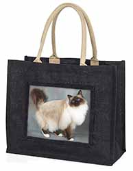 Gorgeous Birman Cat Large Black Jute Shopping Bag