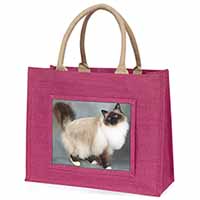 Gorgeous Birman Cat Large Pink Jute Shopping Bag