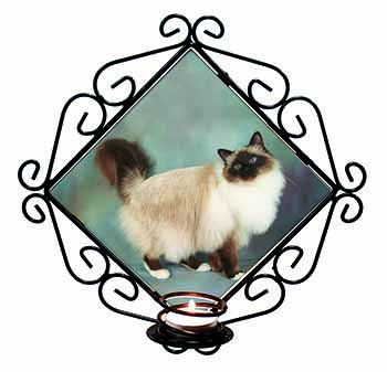 Gorgeous Birman Cat Wrought Iron Wall Art Candle Holder