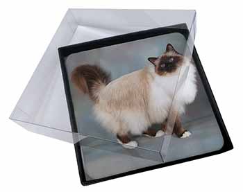 4x Gorgeous Birman Cat Picture Table Coasters Set in Gift Box