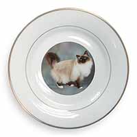 Gorgeous Birman Cat Gold Rim Plate Printed Full Colour in Gift Box