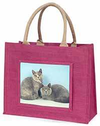 British Shorthair Cats Large Pink Jute Shopping Bag
