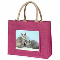 British Shorthair Cats Large Pink Jute Shopping Bag