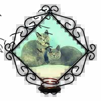 British Shorthair Cats Wrought Iron Wall Art Candle Holder