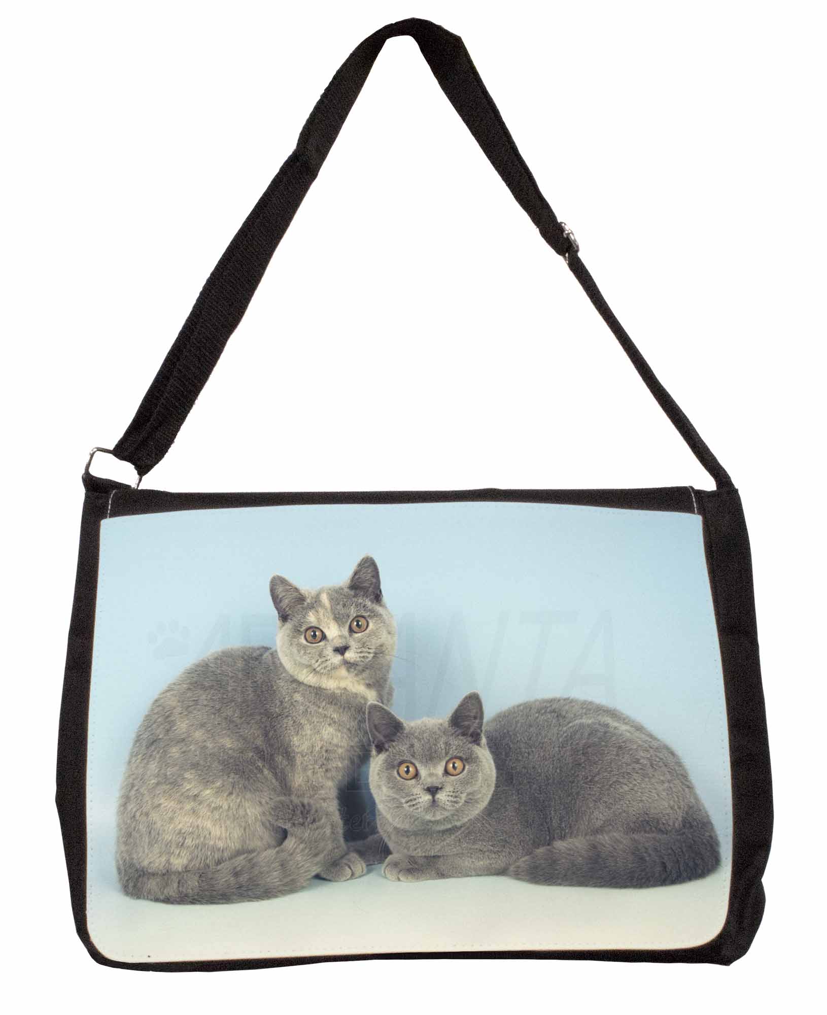 British Blue Cat /'Morning Gorgeous/' Large Black Laptop Shoulder Bag Sch MG-11SB