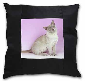 Lilac Burmese Cat Black Satin Feel Scatter Cushion