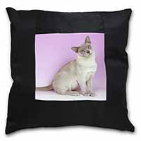 Lilac Burmese Cat Black Satin Feel Scatter Cushion