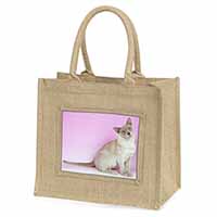 Lilac Burmese Cat Natural/Beige Jute Large Shopping Bag