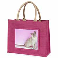 Lilac Burmese Cat Large Pink Jute Shopping Bag