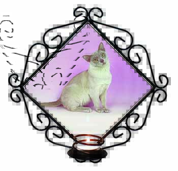 Lilac Burmese Cat Wrought Iron Wall Art Candle Holder