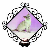 Lilac Burmese Cat Wrought Iron Wall Art Candle Holder