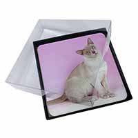4x Lilac Burmese Cat Picture Table Coasters Set in Gift Box