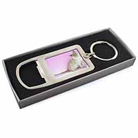 Lilac Burmese Cat Chrome Metal Bottle Opener Keyring in Box