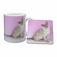 Lilac Burmese Cat Mug and Coaster Set