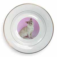 Lilac Burmese Cat Gold Rim Plate Printed Full Colour in Gift Box