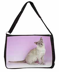 Lilac Burmese Cat Large Black Laptop Shoulder Bag School/College