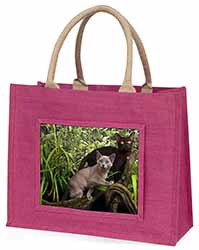 Burmese Cats Large Pink Jute Shopping Bag