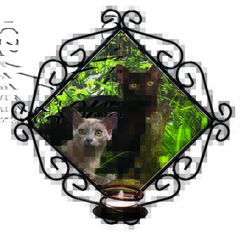 Burmese Cats Wrought Iron Wall Art Candle Holder