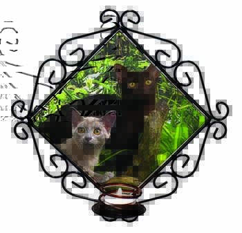 Burmese Cats Wrought Iron Wall Art Candle Holder