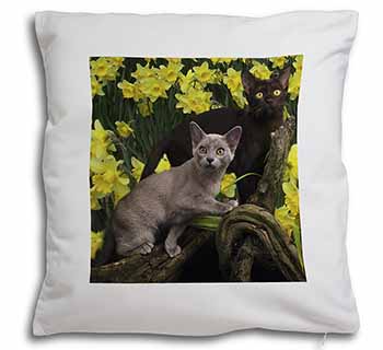Burmese Cats Amoungst Daffodils Soft White Velvet Feel Scatter Cushion
